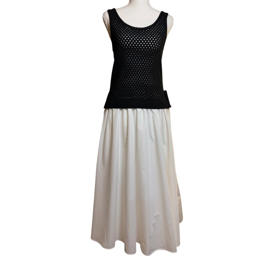 NWT ASTR The Label Size Medium Black & White Mixed Media Crochet Knit Midi Dress